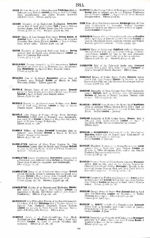 Dumbleton (Henry) 1913 Probate Record